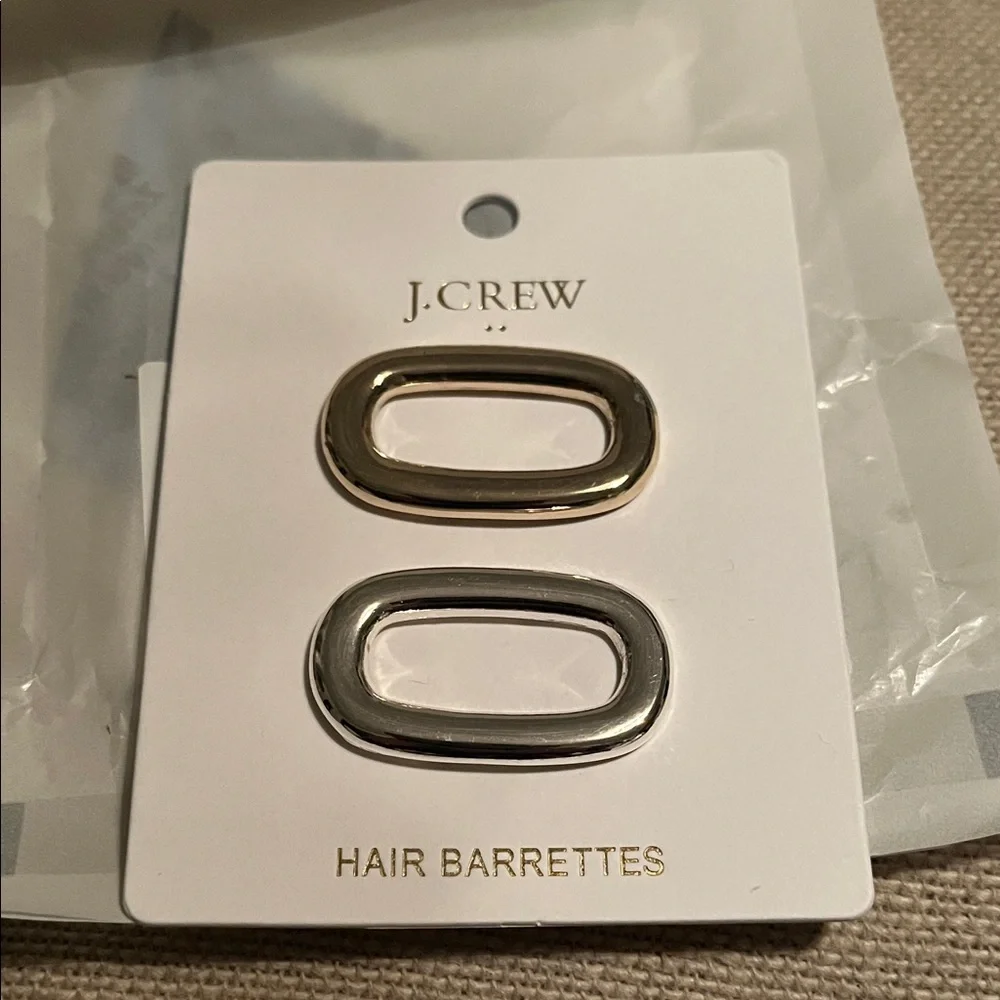 J. Crew Gold/Silver Set of Two Metal Oval Hair Clips/NWT - Picture 3 of 10